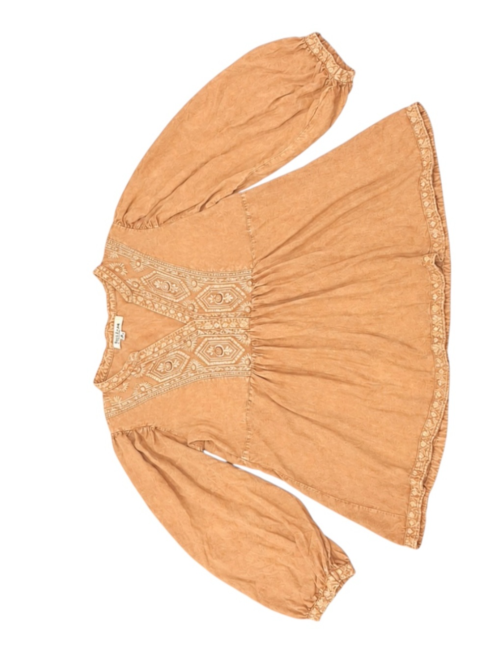 Solitaire Peach-Orange Embroidered Peasant Blouse
